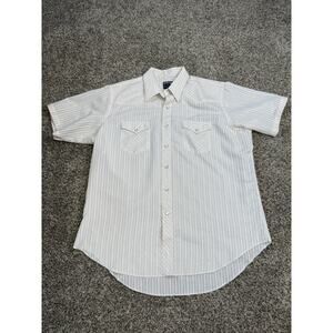 Men’s Wrangler Pearl Snap Button Up Western Shirt Size 18 Long Tail Short Sleeve